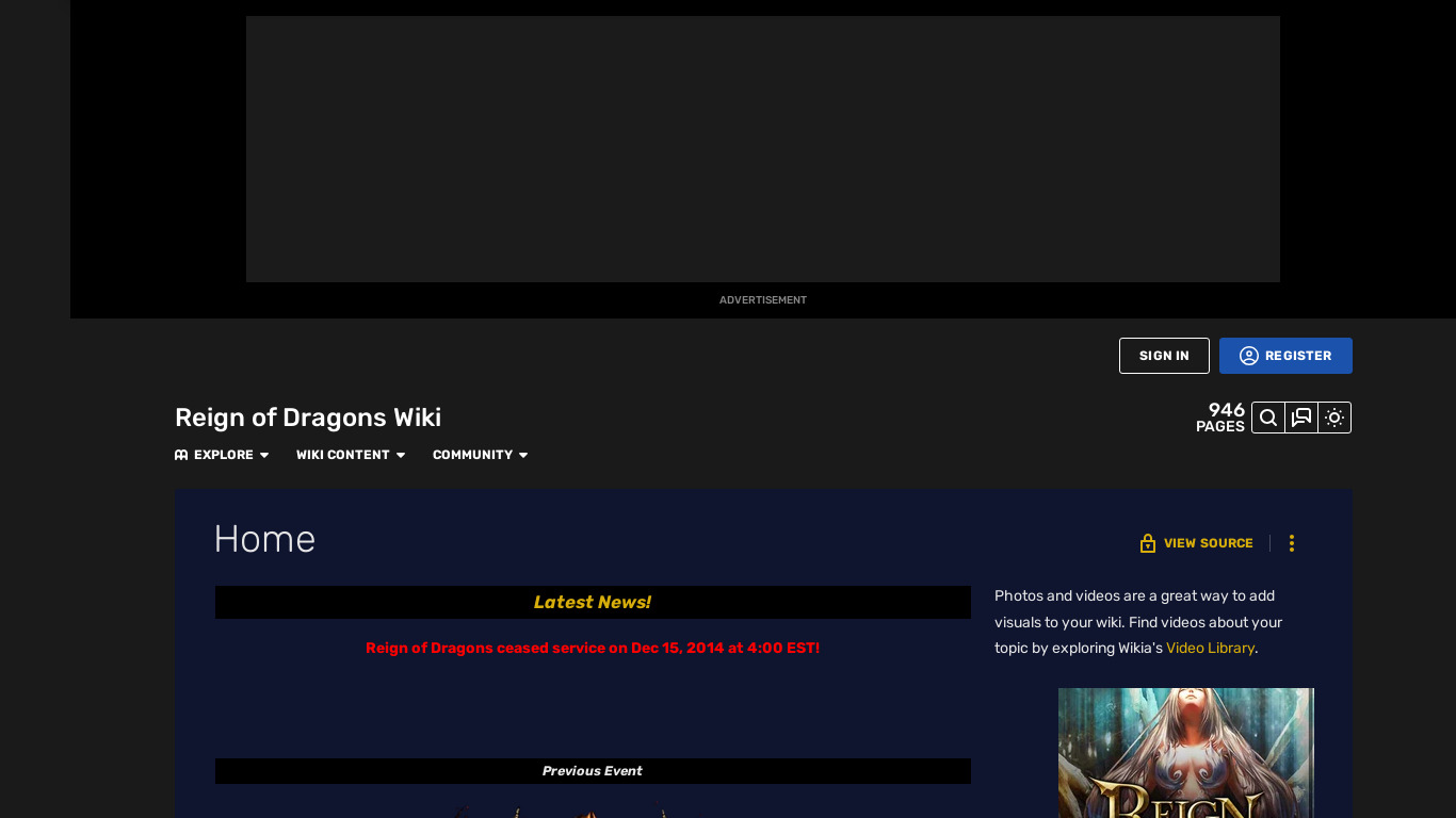 Reign of Dragons Landing page