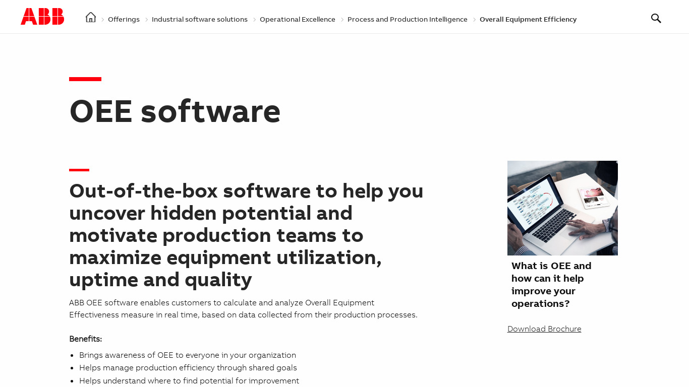 ABB OEE Software Landing page
