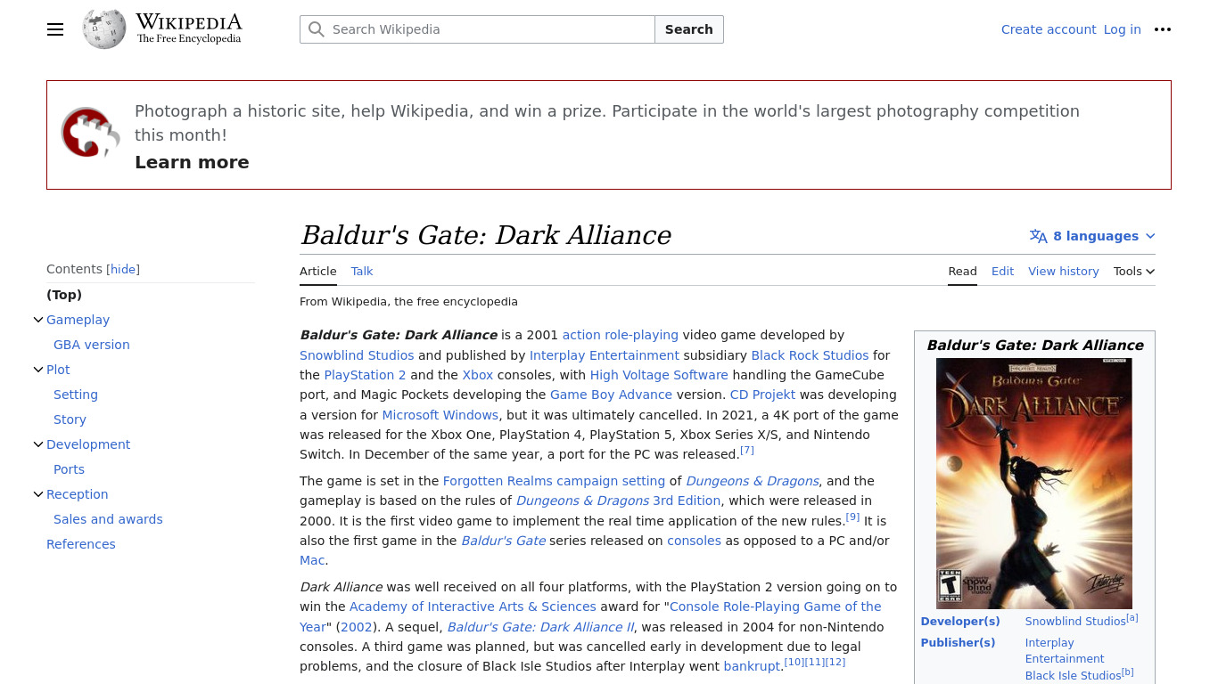 Baldur’s Gate: Dark Alliance Landing page
