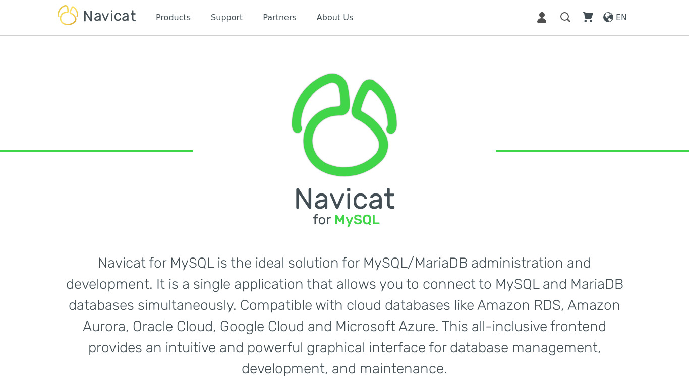 Navicat for MySQL Landing page