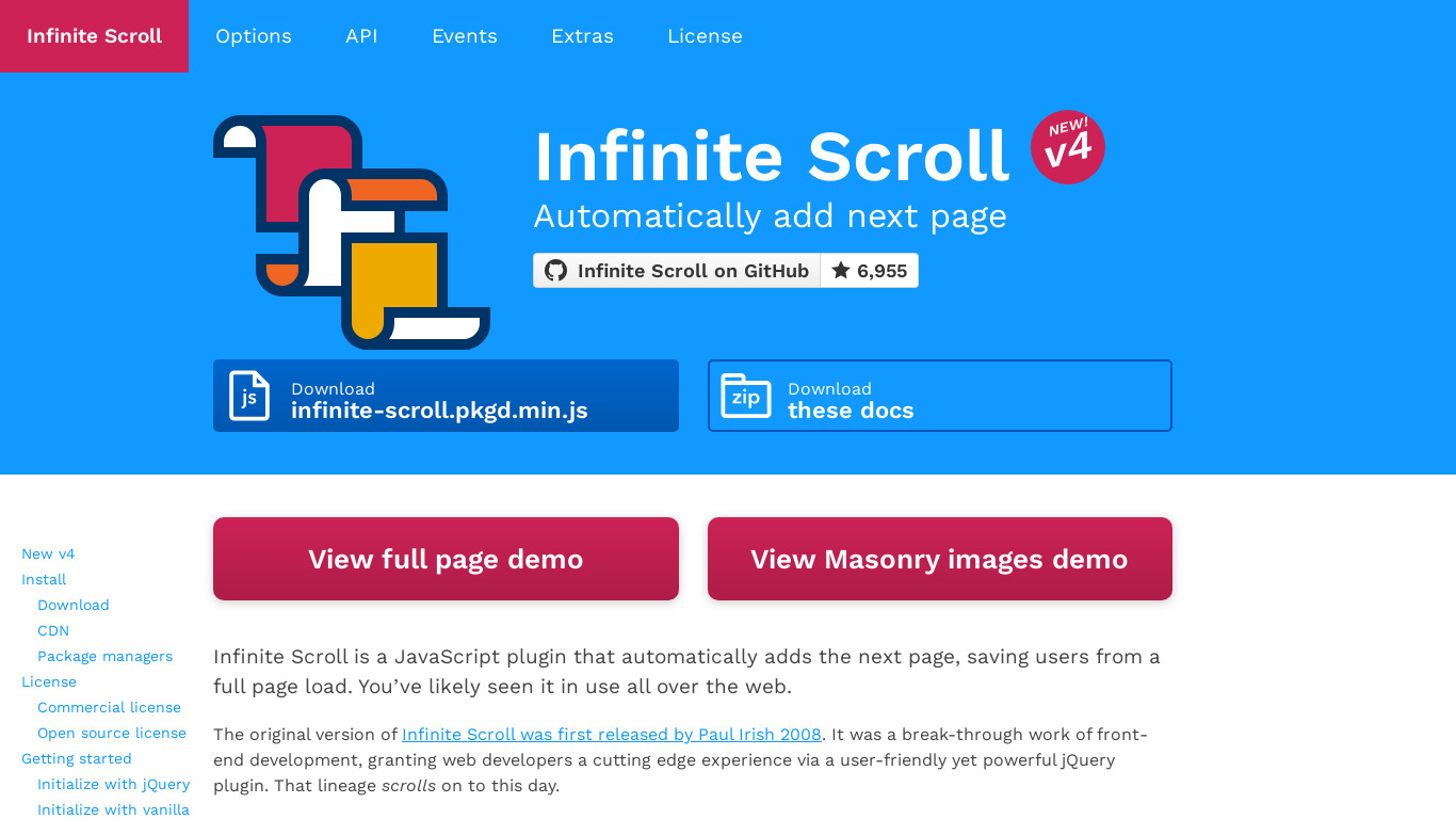Infinite Scroll Landing page