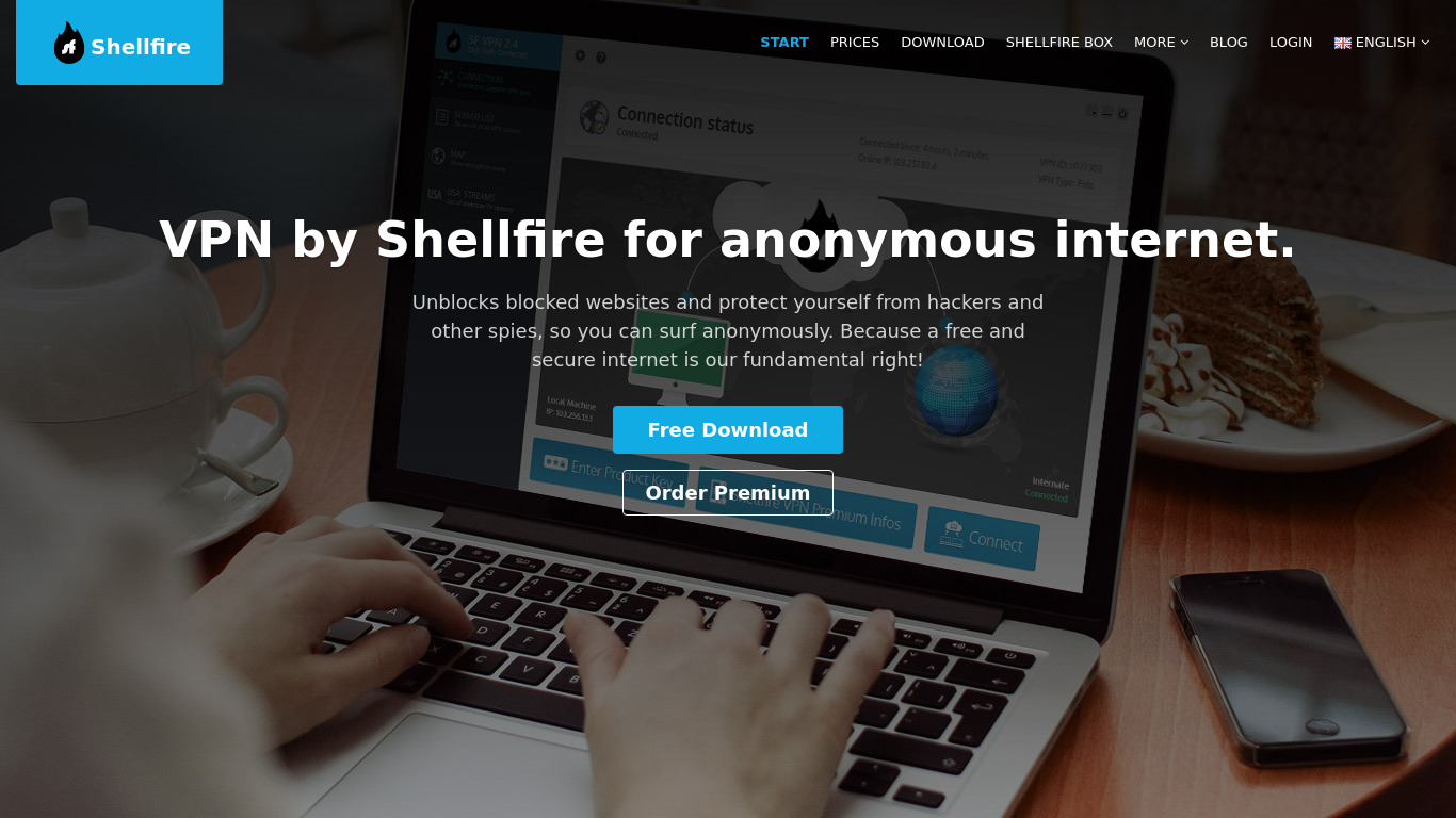 Shellfire VPN Landing page