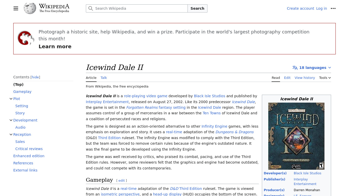 Icewind Dale II Landing page