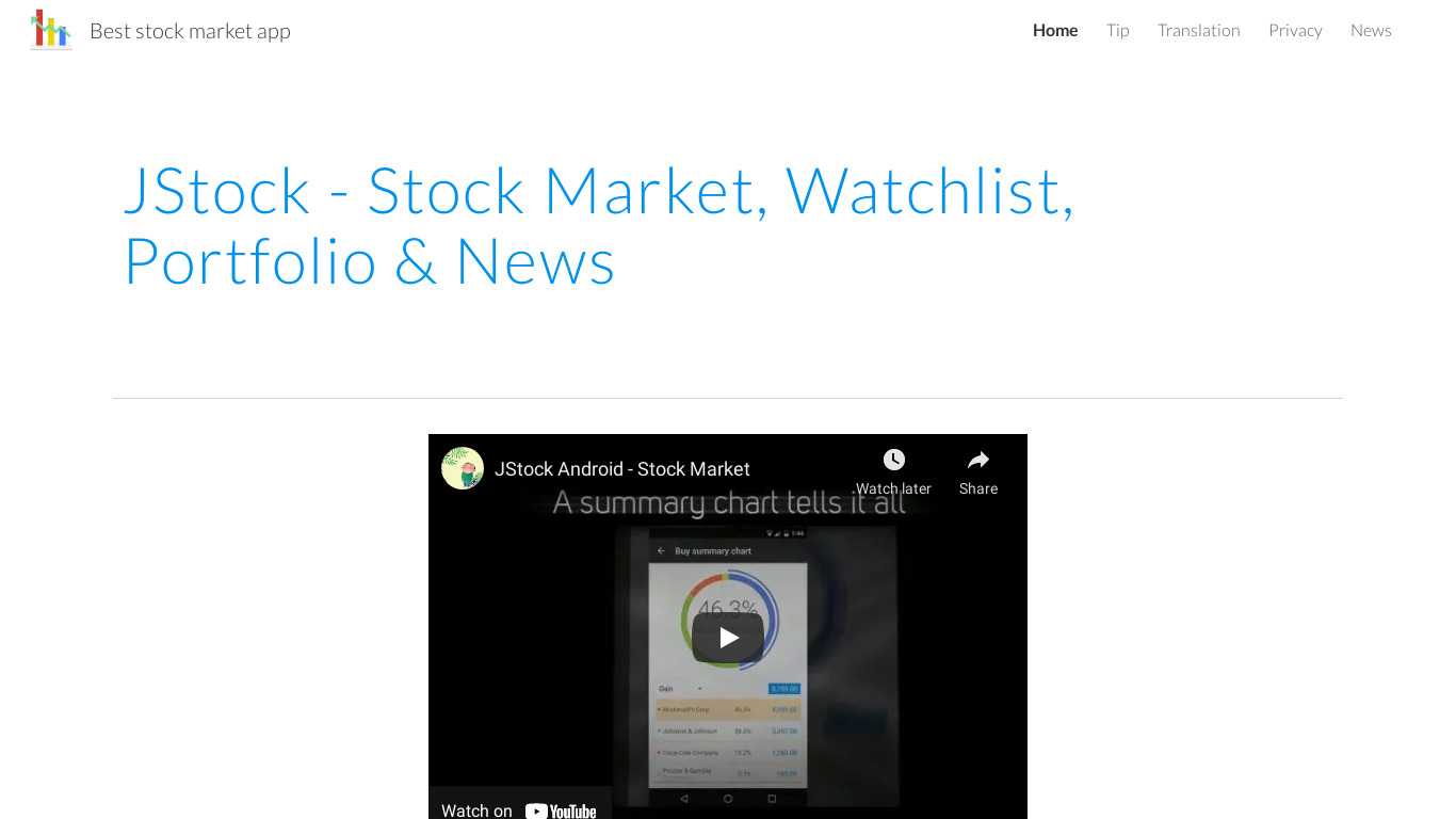 JStock Android - Stock Market Landing page