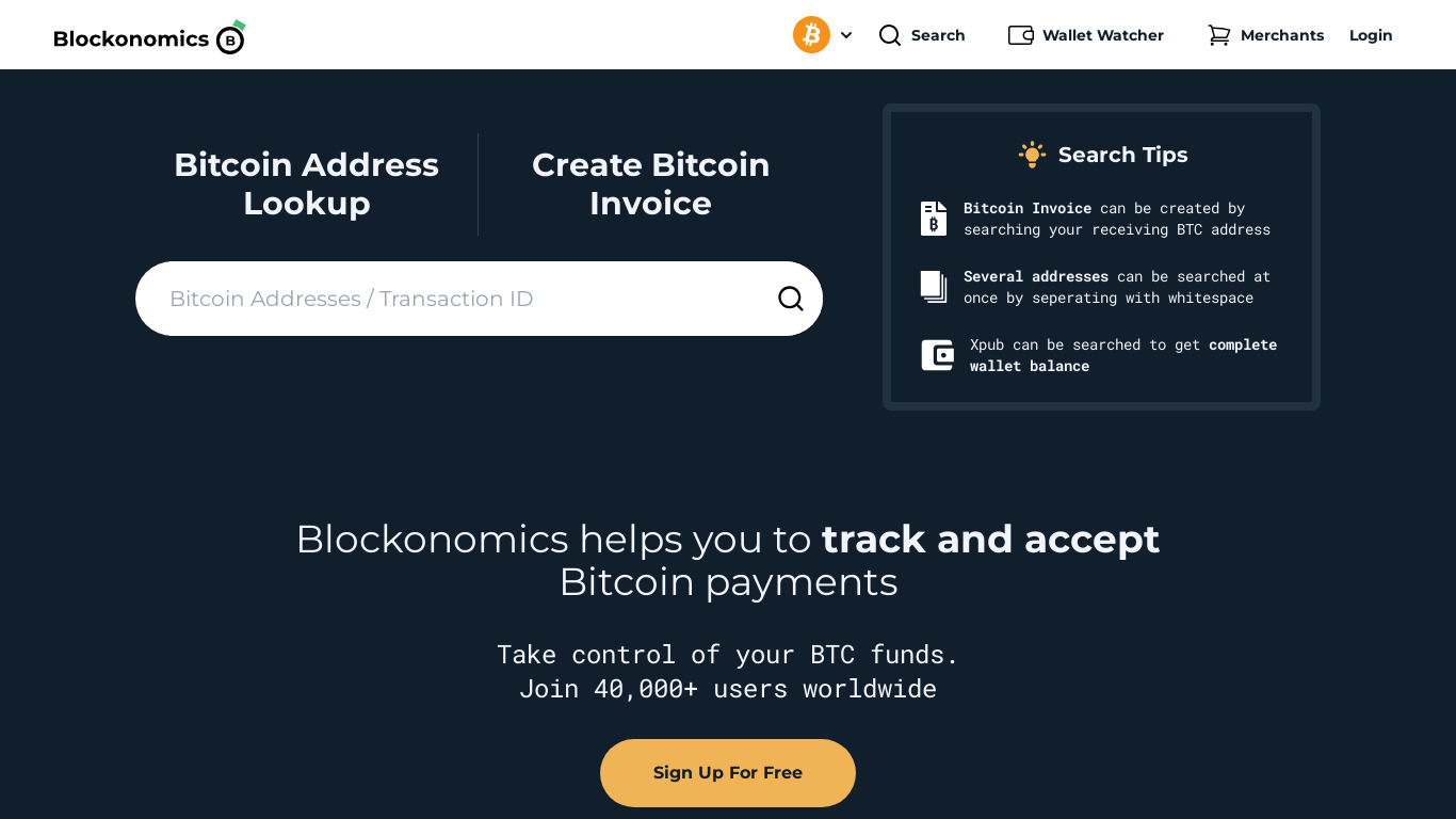 Blockonomics Landing page