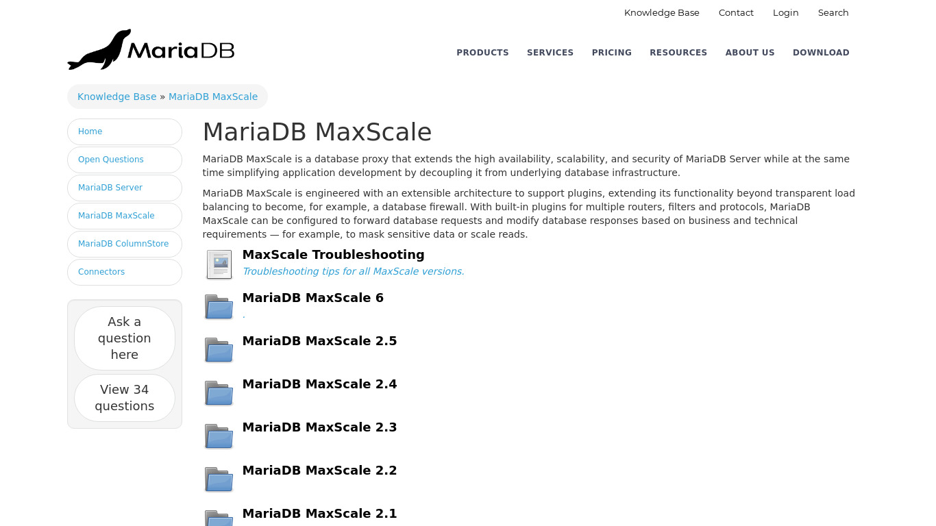 MariaDB MaxScale Landing page