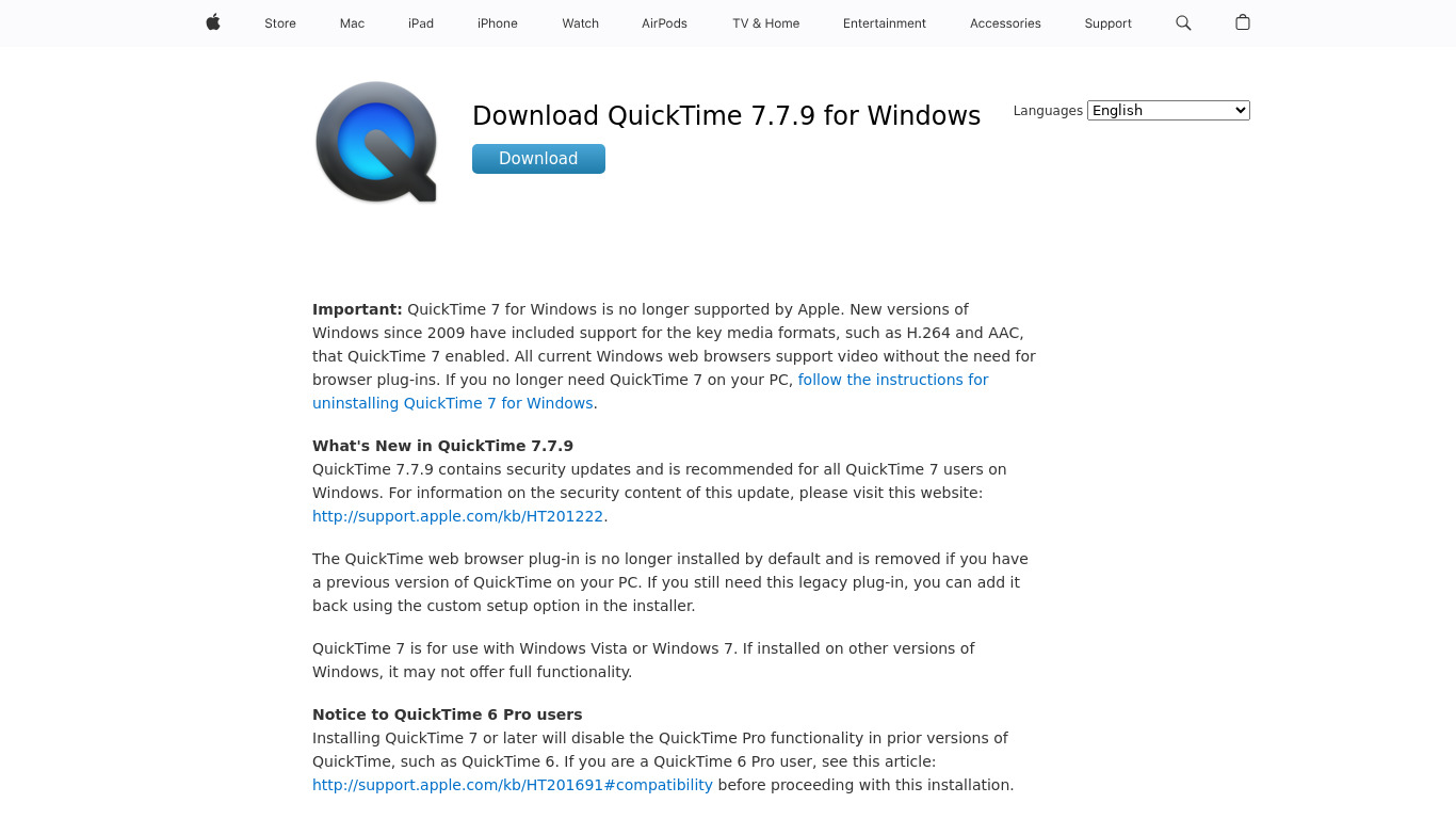 QuickTime Landing page