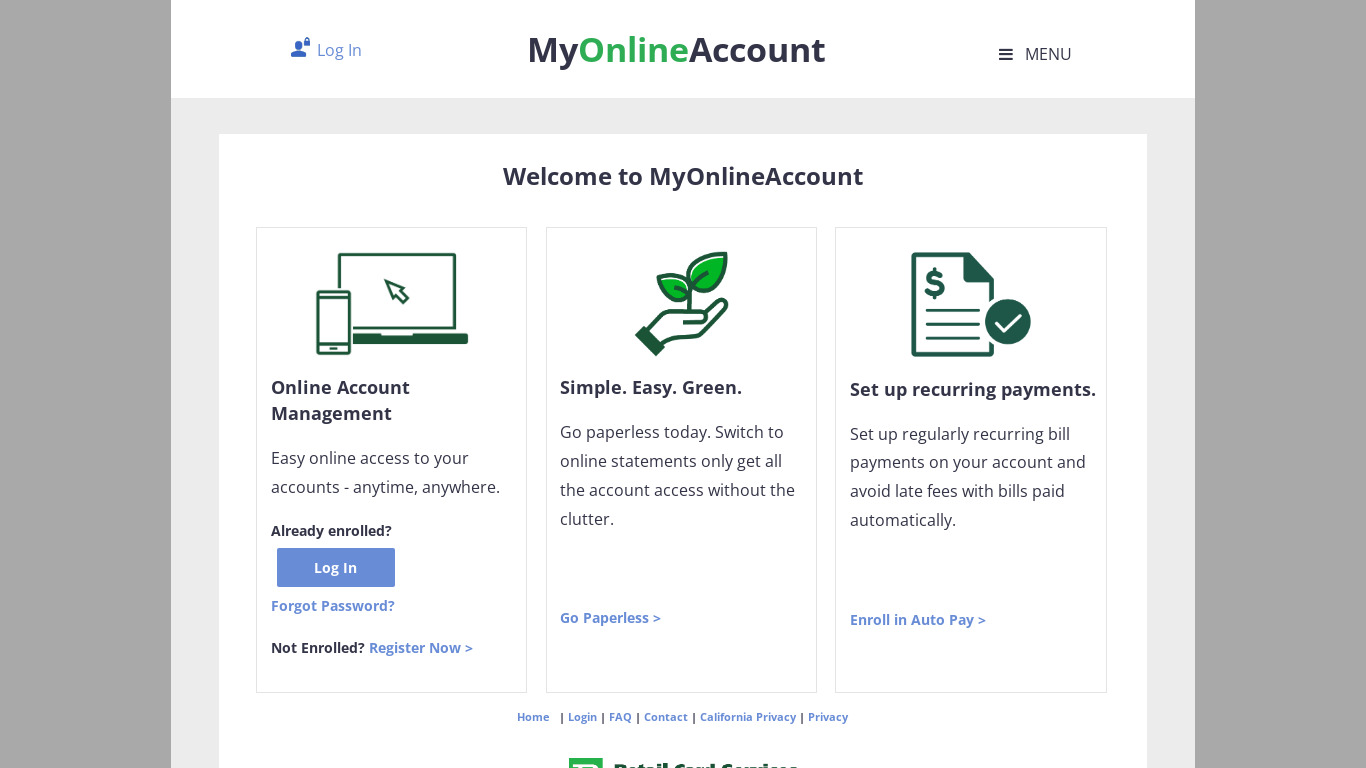 My Online Bill Pay Portal Landing page