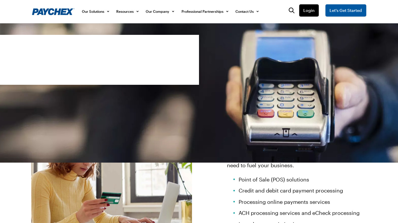Payment processing services Landing page
