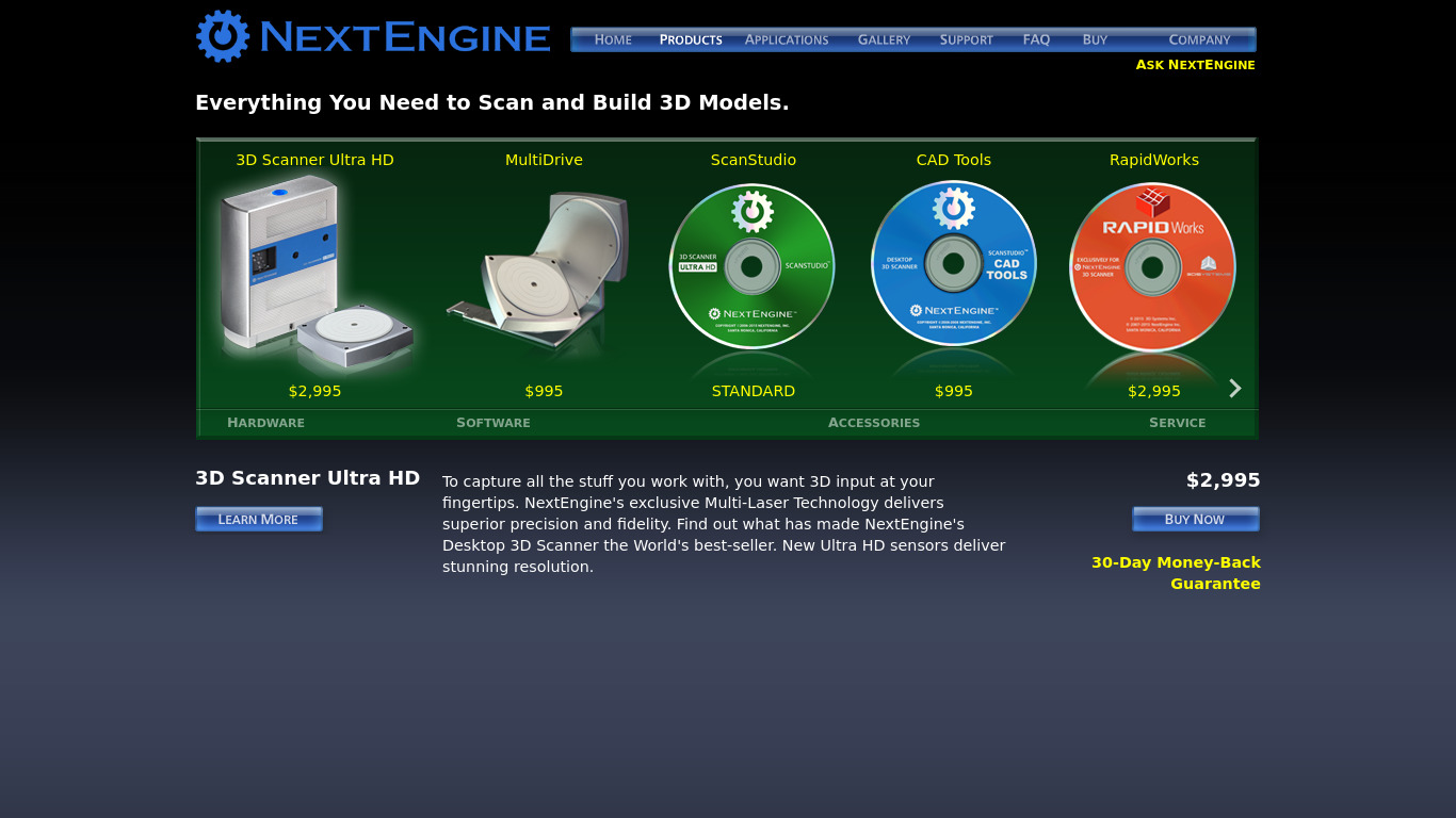 Next Engine 3D Scanner HD Landing page