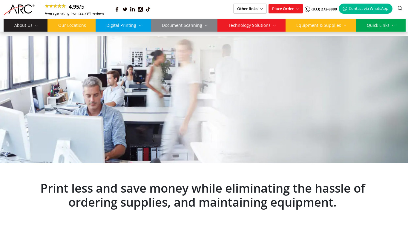 ARC Managed Print Services Landing page