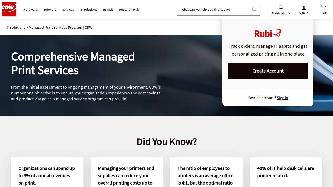 CDW Managed Print Services Landing page