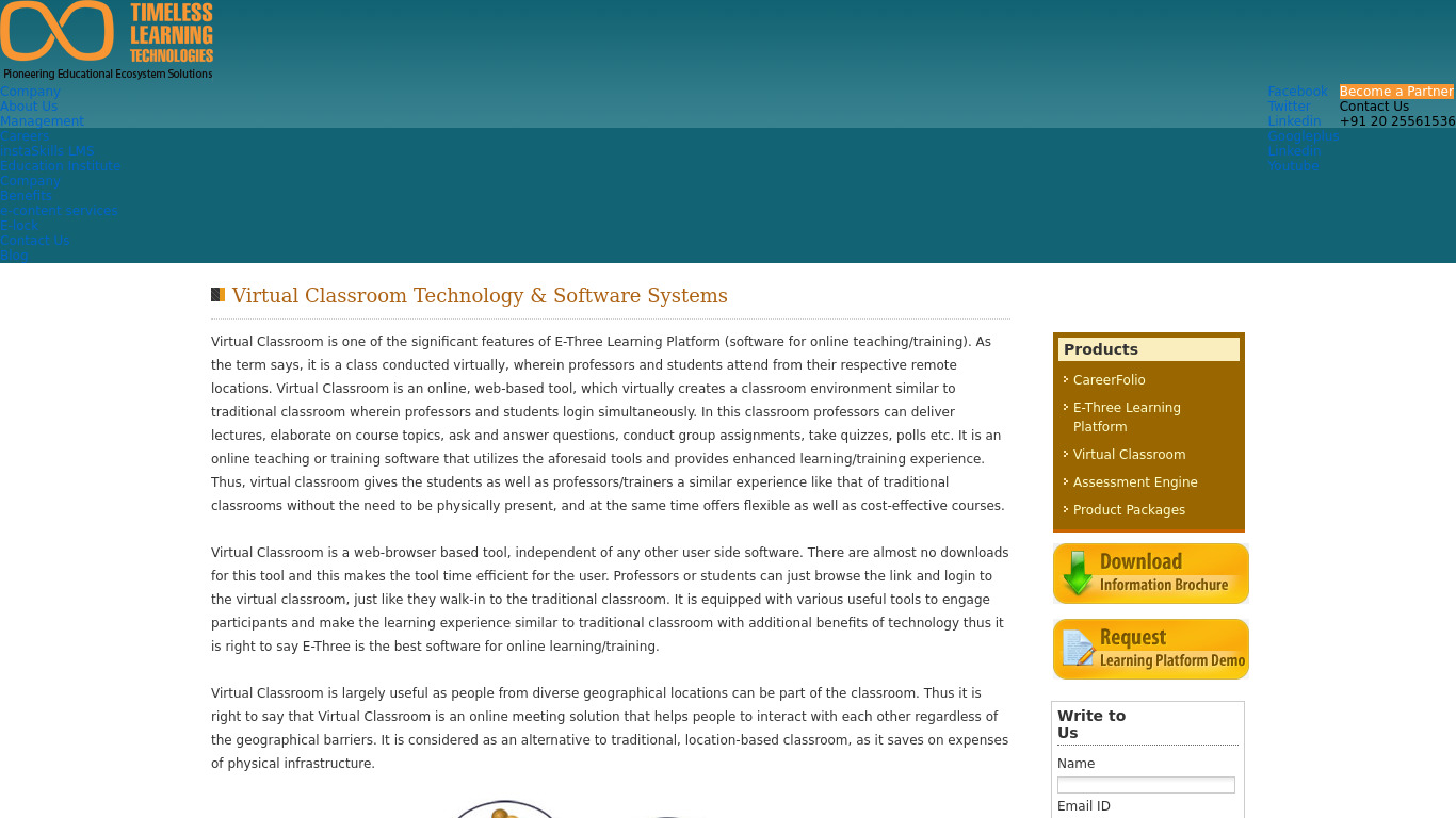 Timeless Learntech Virtual Classroom Landing page