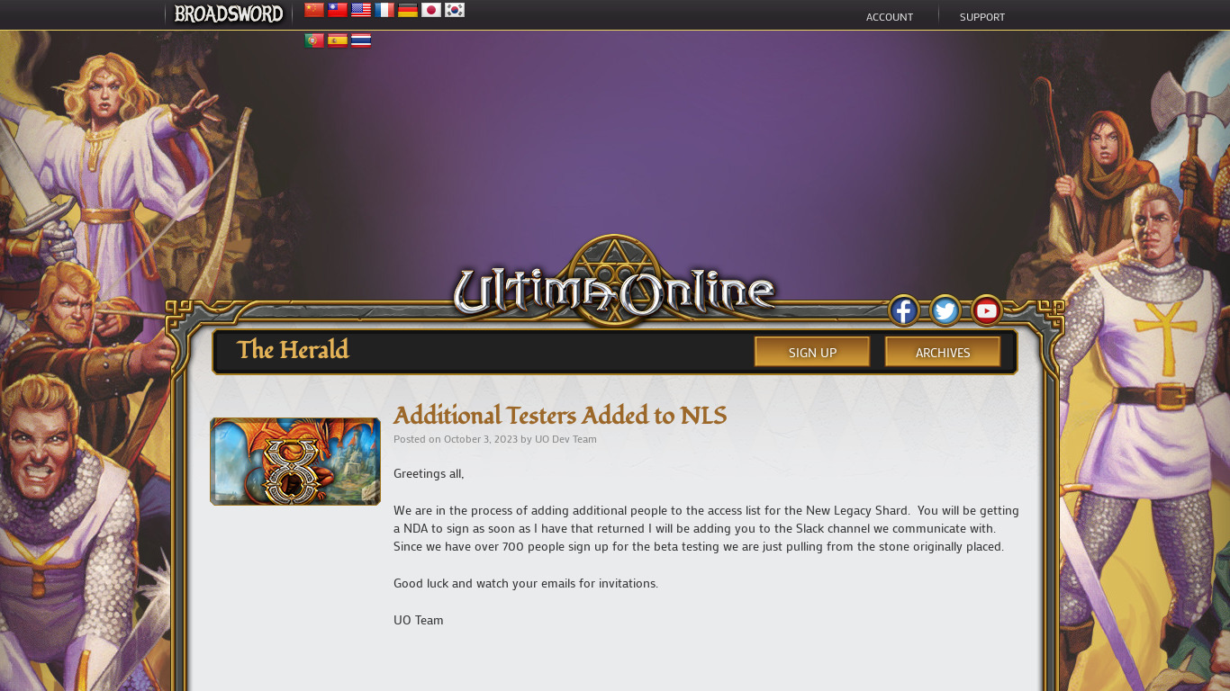 Ultima Online Landing page
