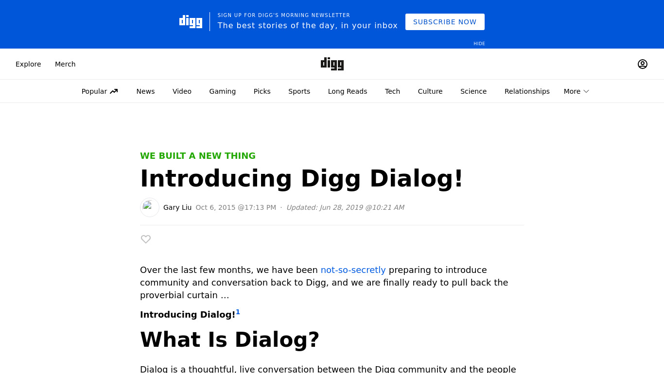 Digg Dialog Landing page