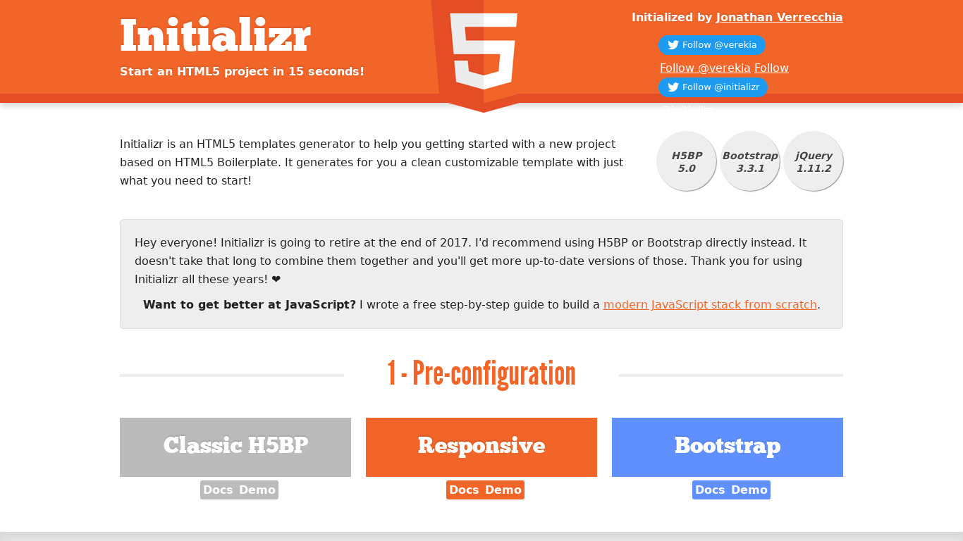 Initializr Landing page