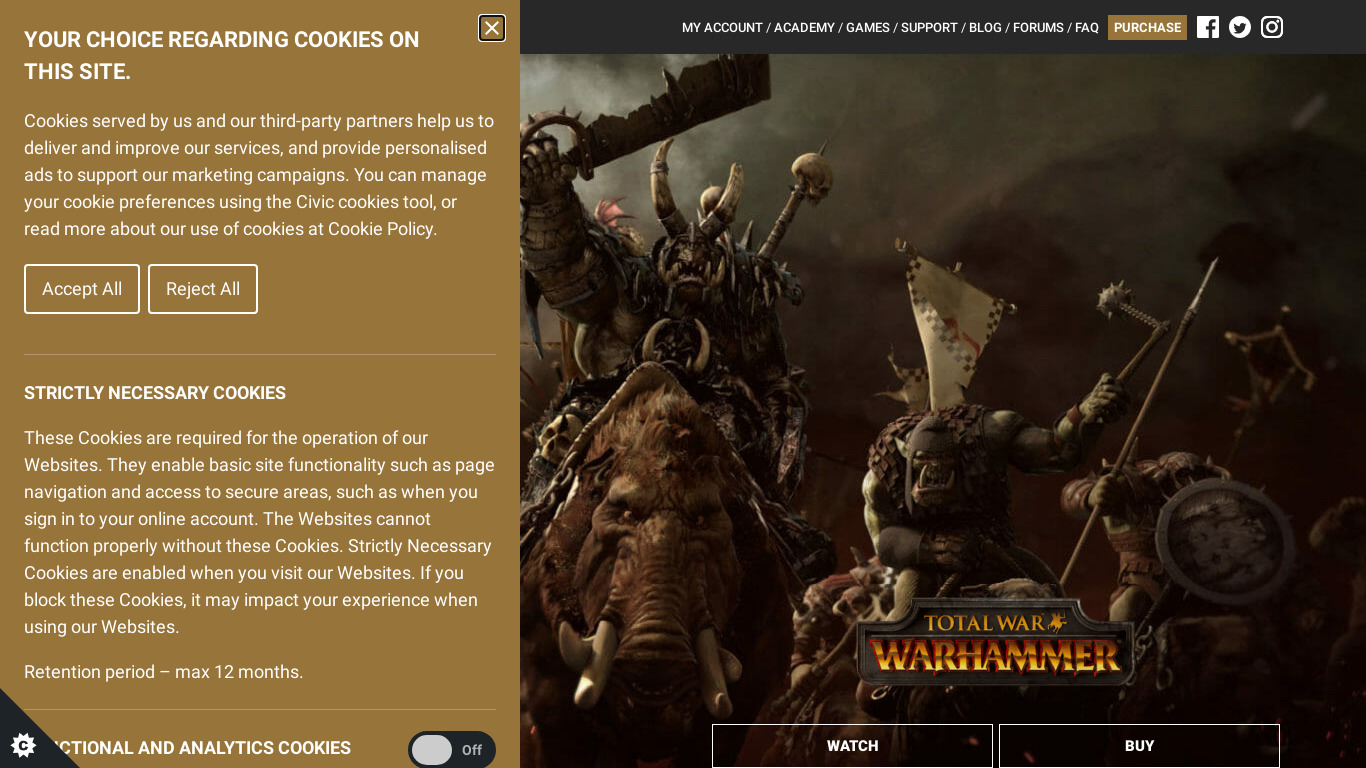 Total War: Warhammer Landing page