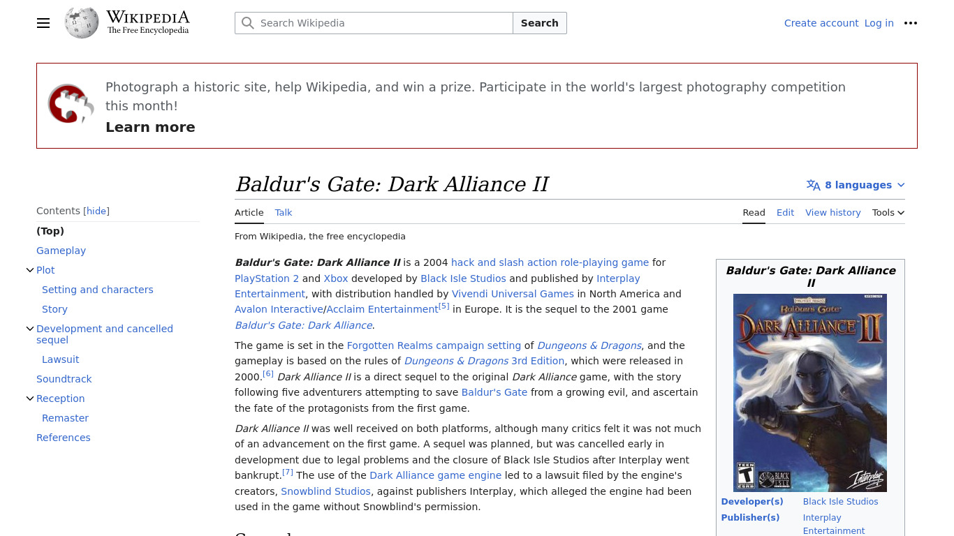 Baldur’s Gate: Dark Alliance 2 Landing page
