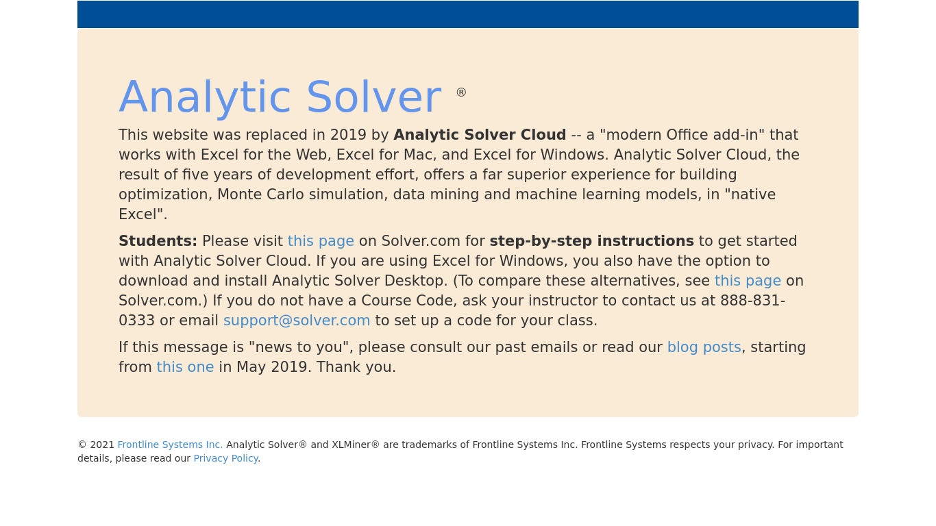 Analytic Solver Landing page