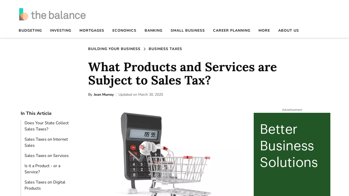 Sales Tax Service Landing page