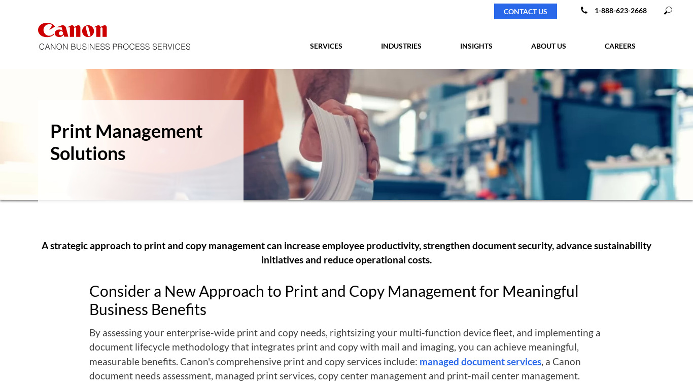 Canon Managed Print Services Landing page