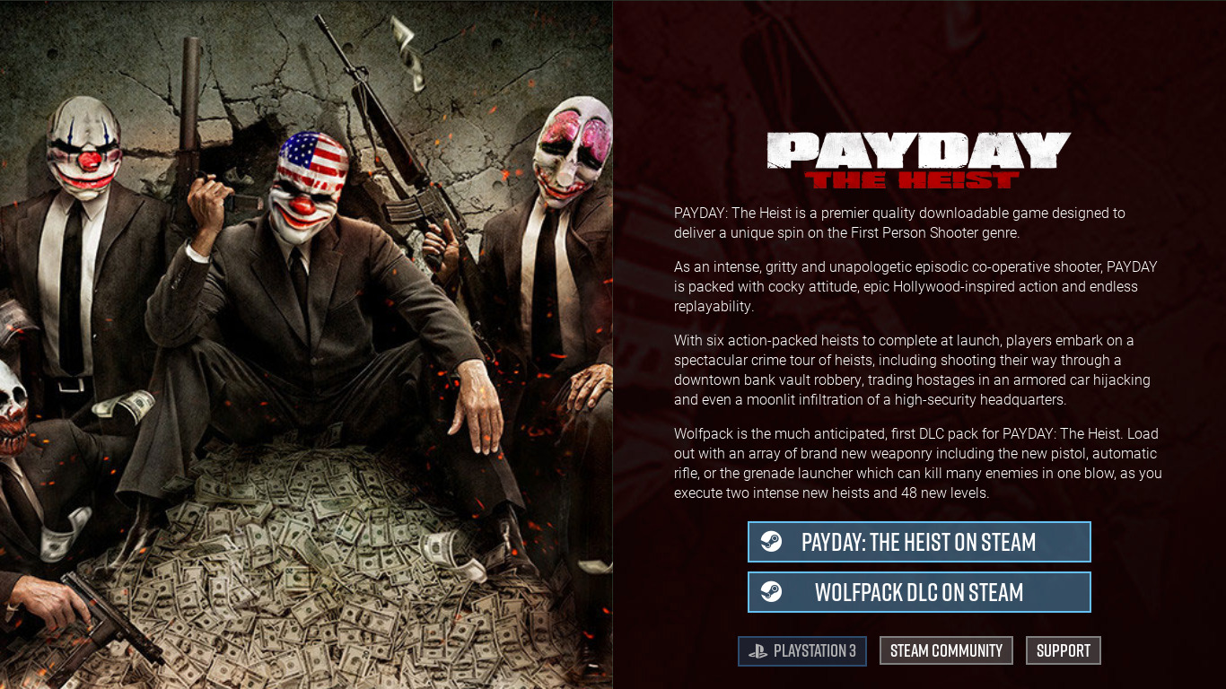Payday: The Heist Landing page