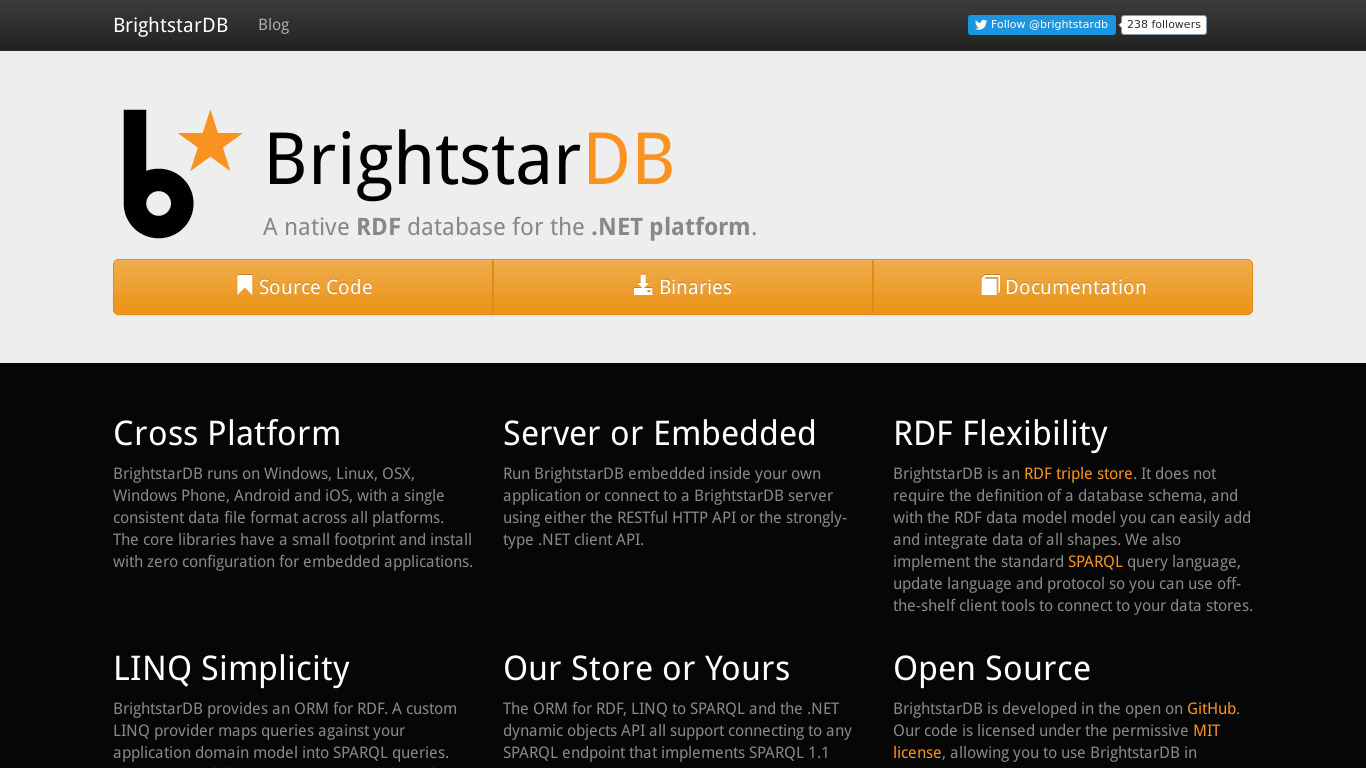 BrightstarDB Landing page