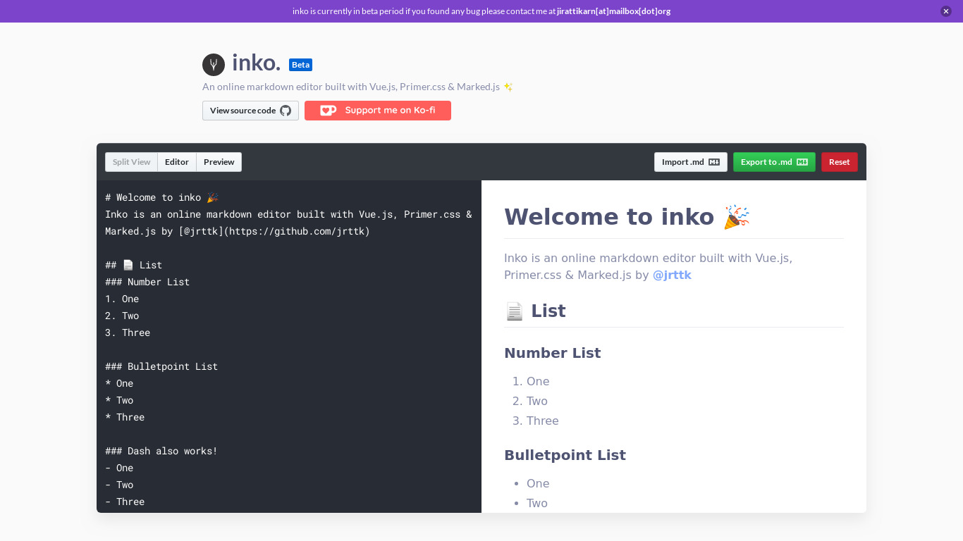 Inko. Landing page