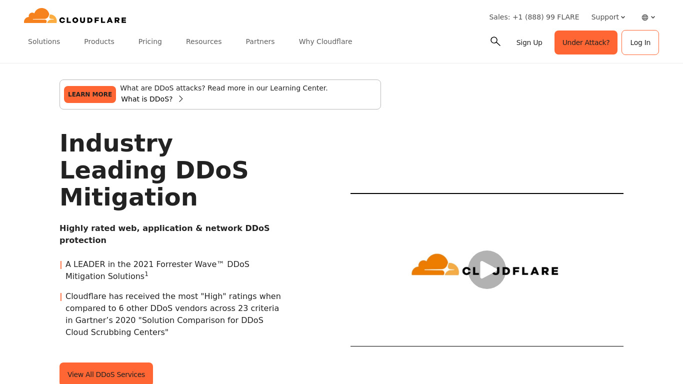 CloudFlare DDoS Protection Landing page