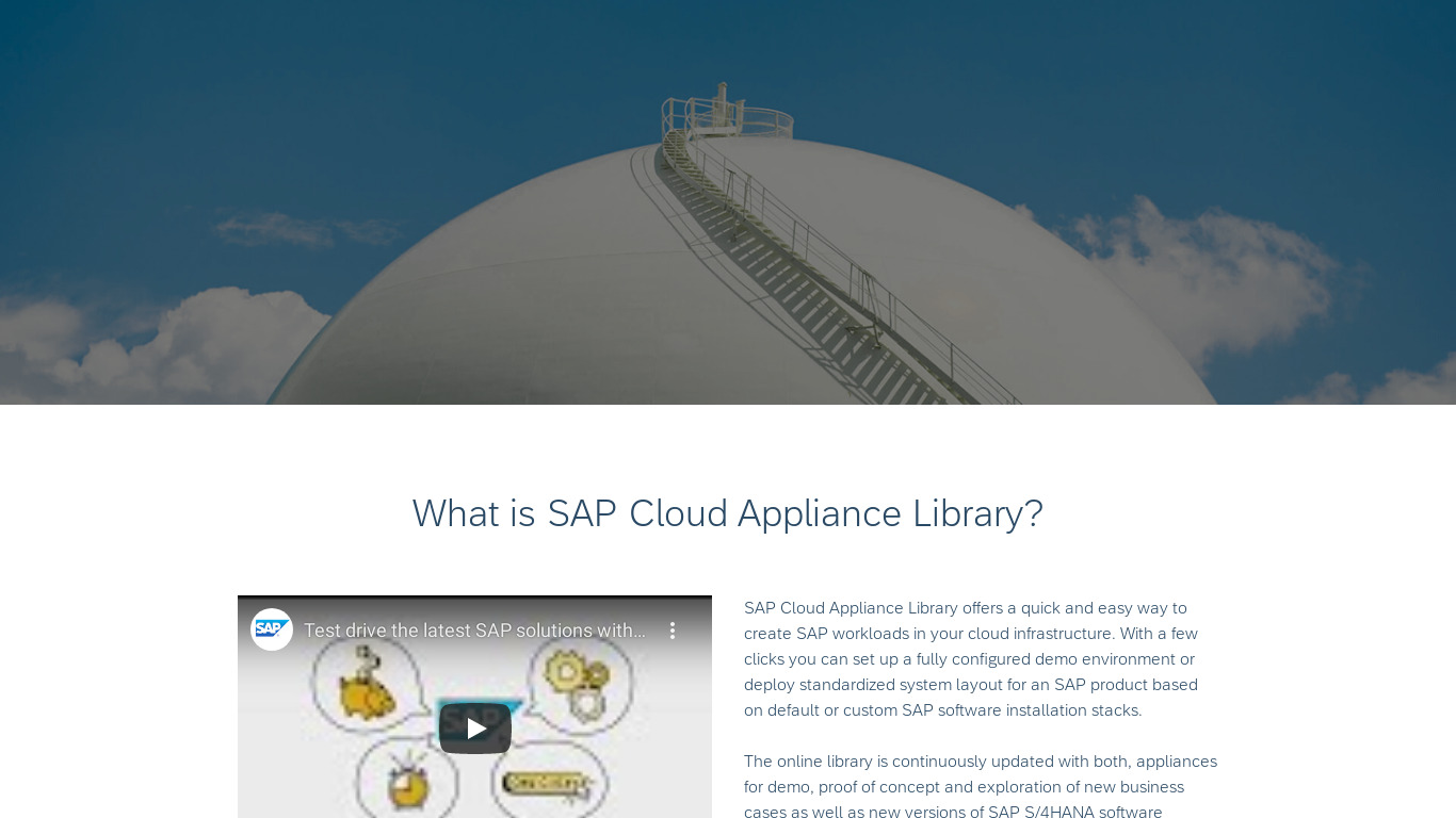 SAP Cloud Appliance Library Landing page