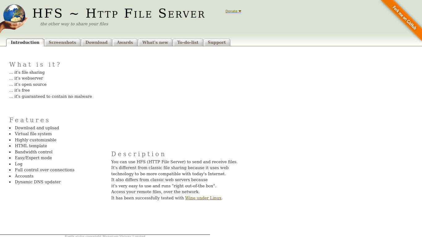 HFS (HTTP File Server) Landing page