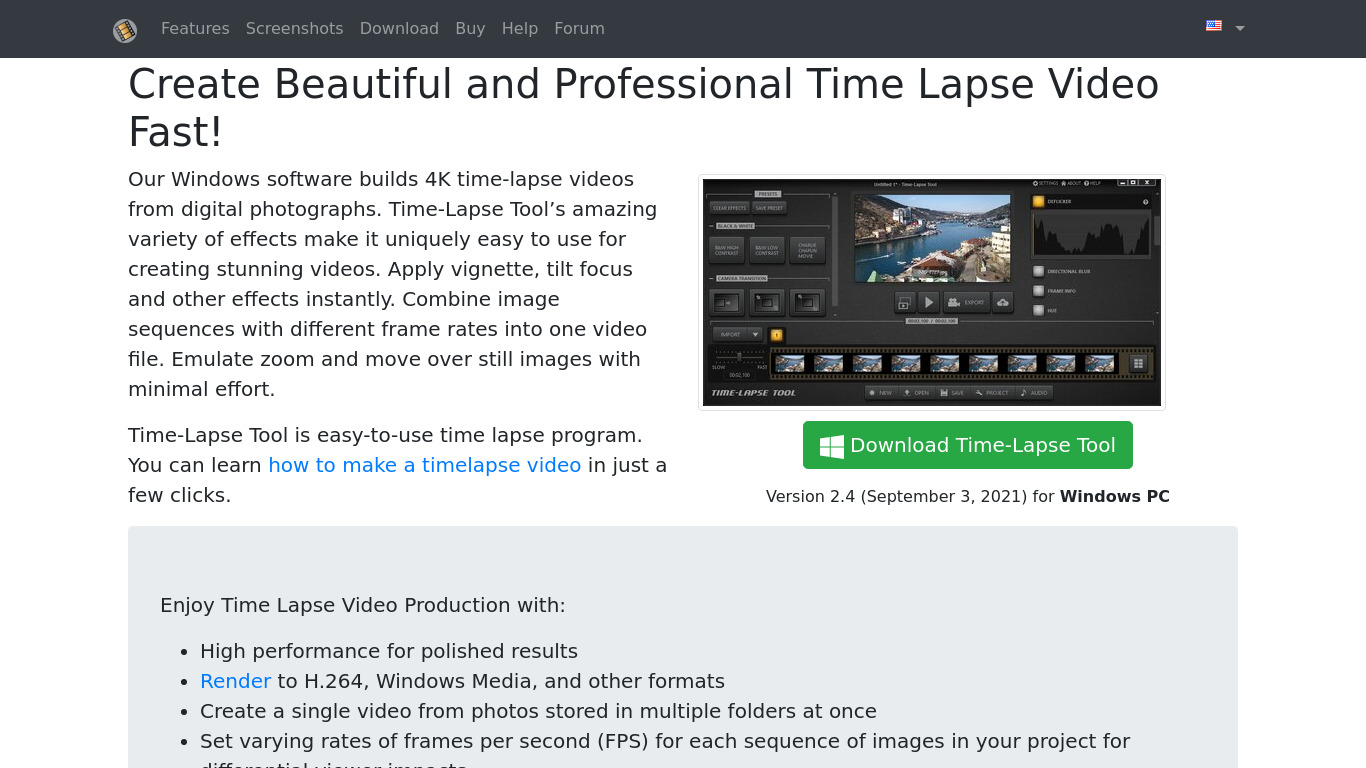 Time-Lapse Tool Landing page