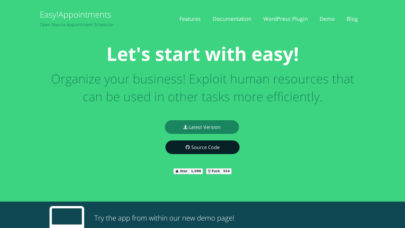 Easy! Appointments Landing page