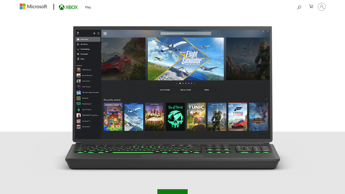 Xbox App Landing page