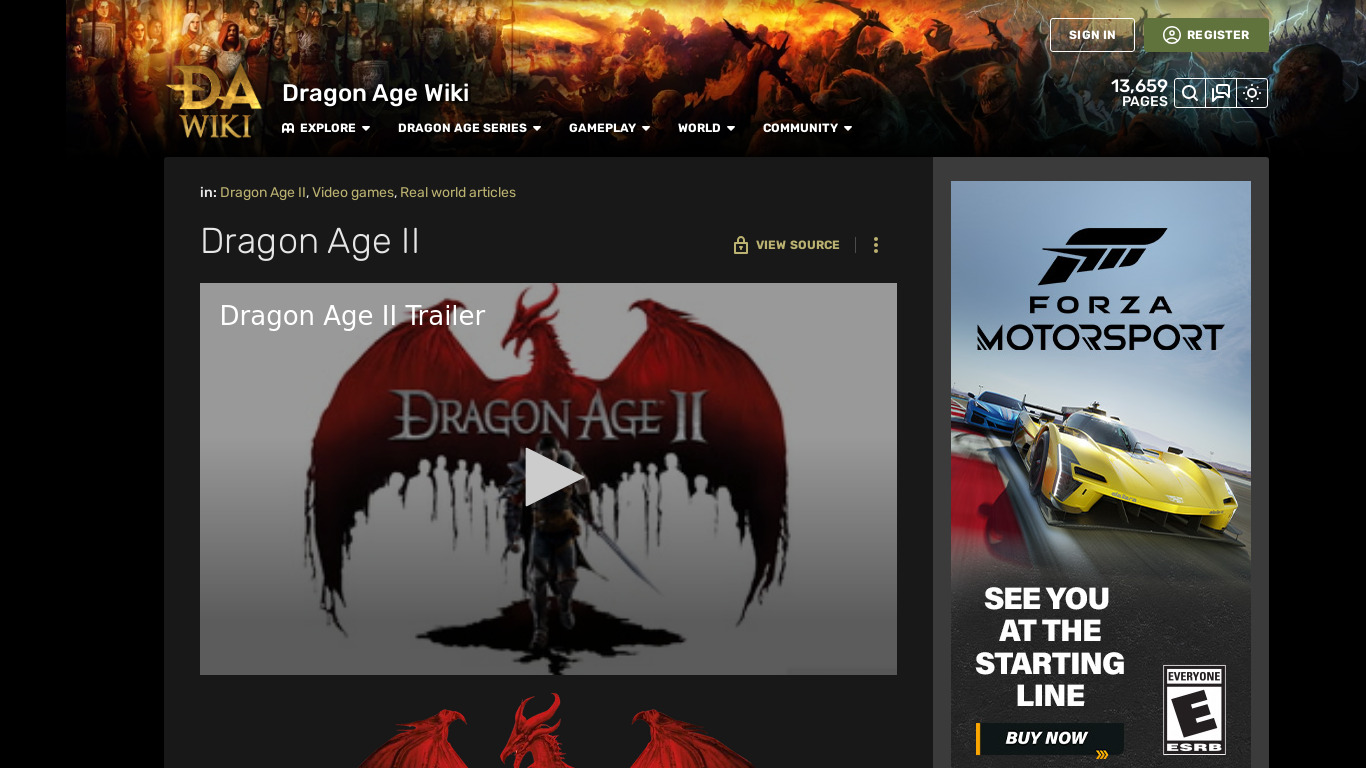 Dragon Age II Landing page