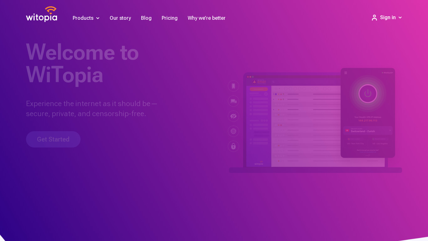 WiTopia Landing page