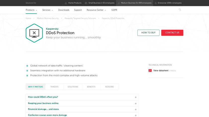 Kaspersky DDoS Protection Landing Page
