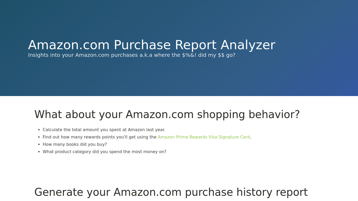 Amazon Purchase Report Analyzer Landing page