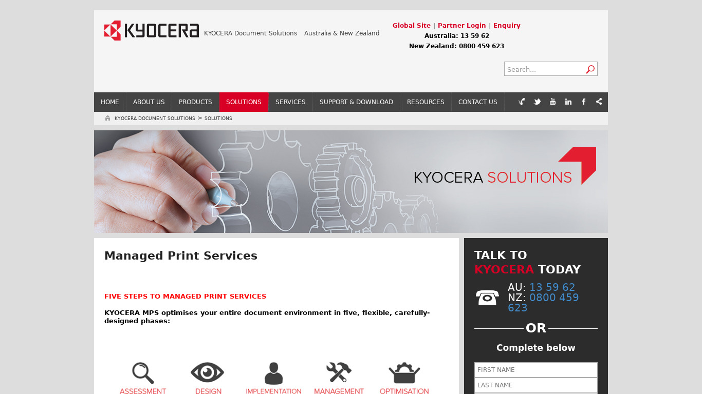 KYOCERA Managed Print Services Landing page