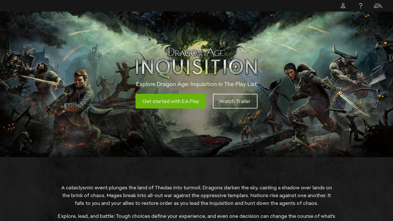 Dragon Age: Inquisition Landing page