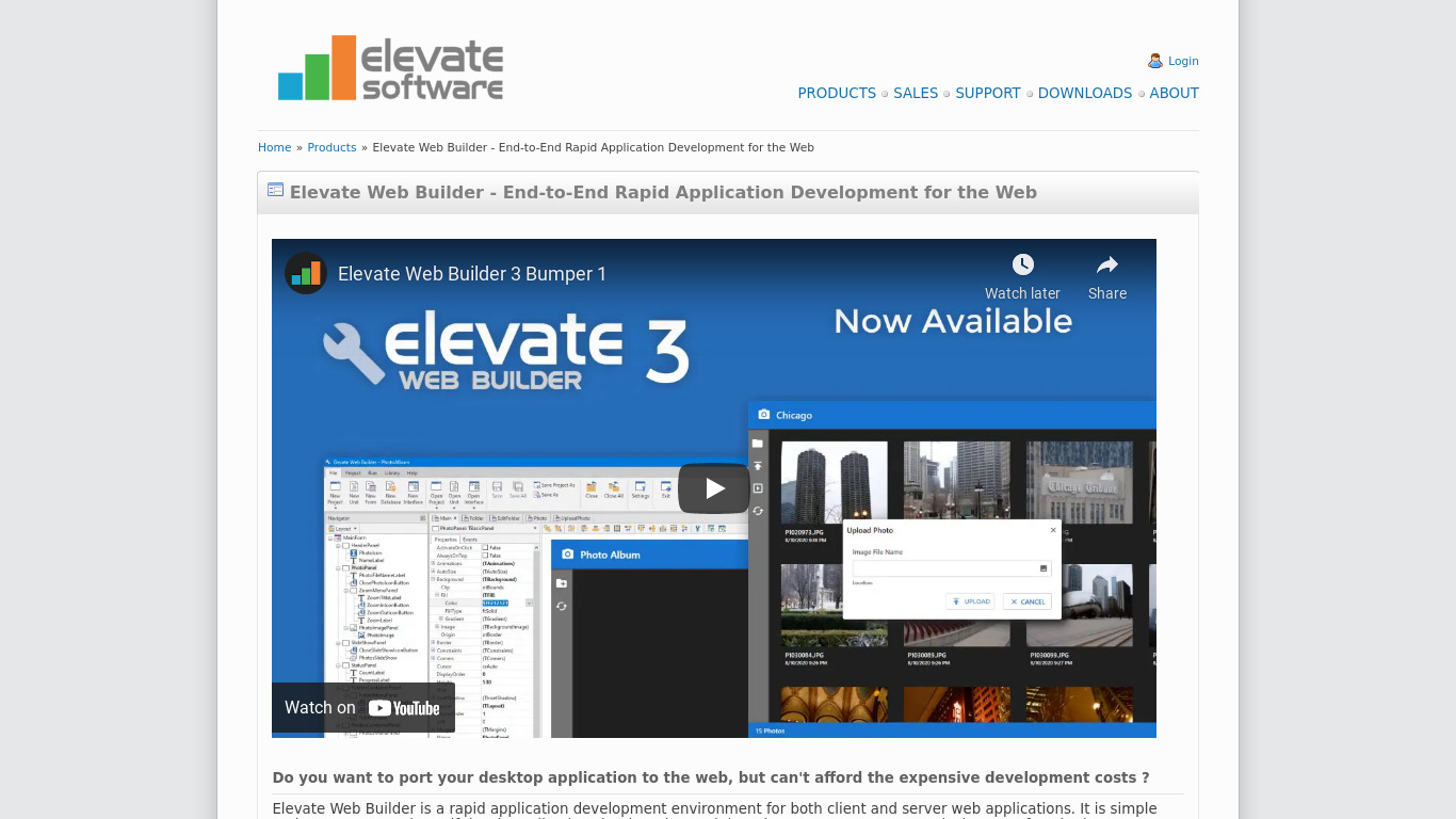 Elevate Web Builder Landing page