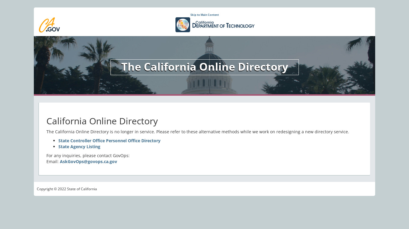 CA Directory Landing page