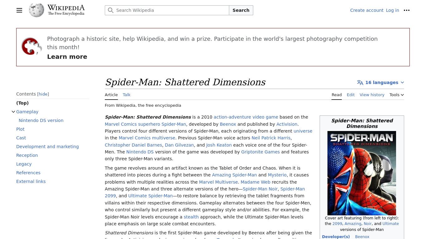 Spiderman Shattered Dimensions Landing page