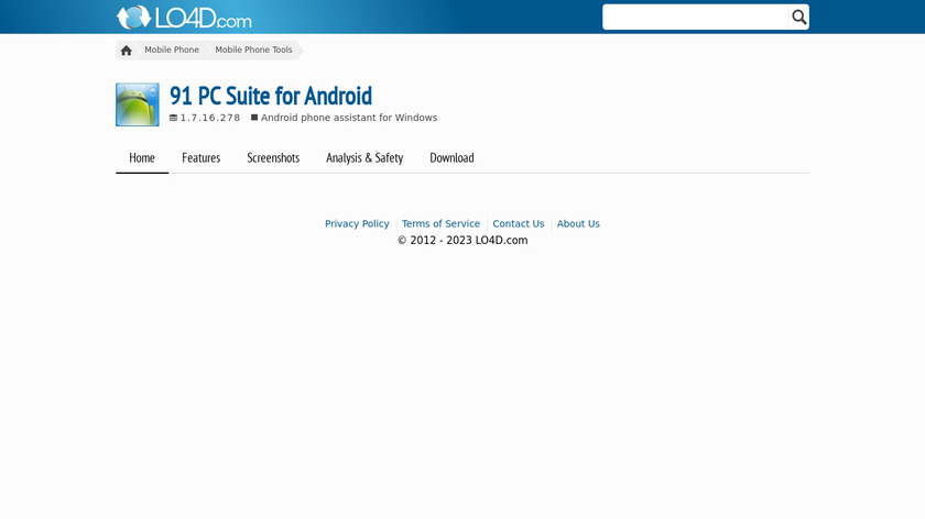 91 PC Suite for Android Landing Page