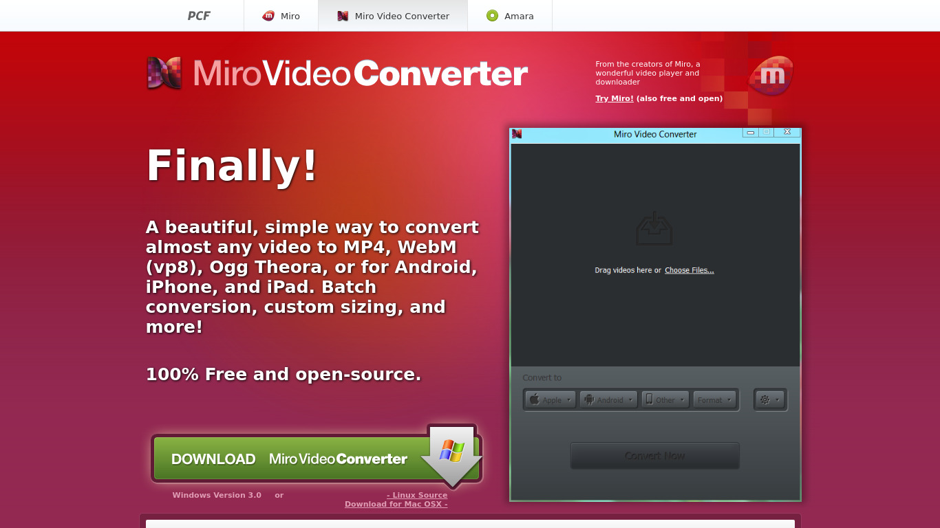 Miro Video Converter Landing page