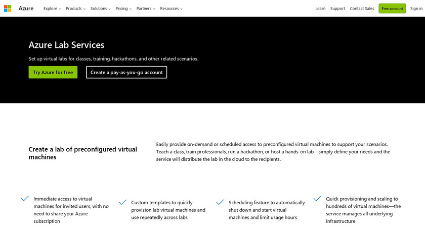 Azure Lab Services Landing Page