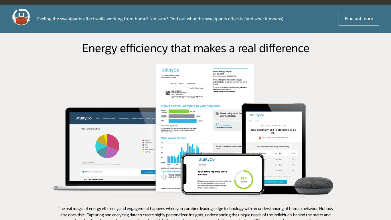Oracle Utilities Opower Energy Efficiency Landing page
