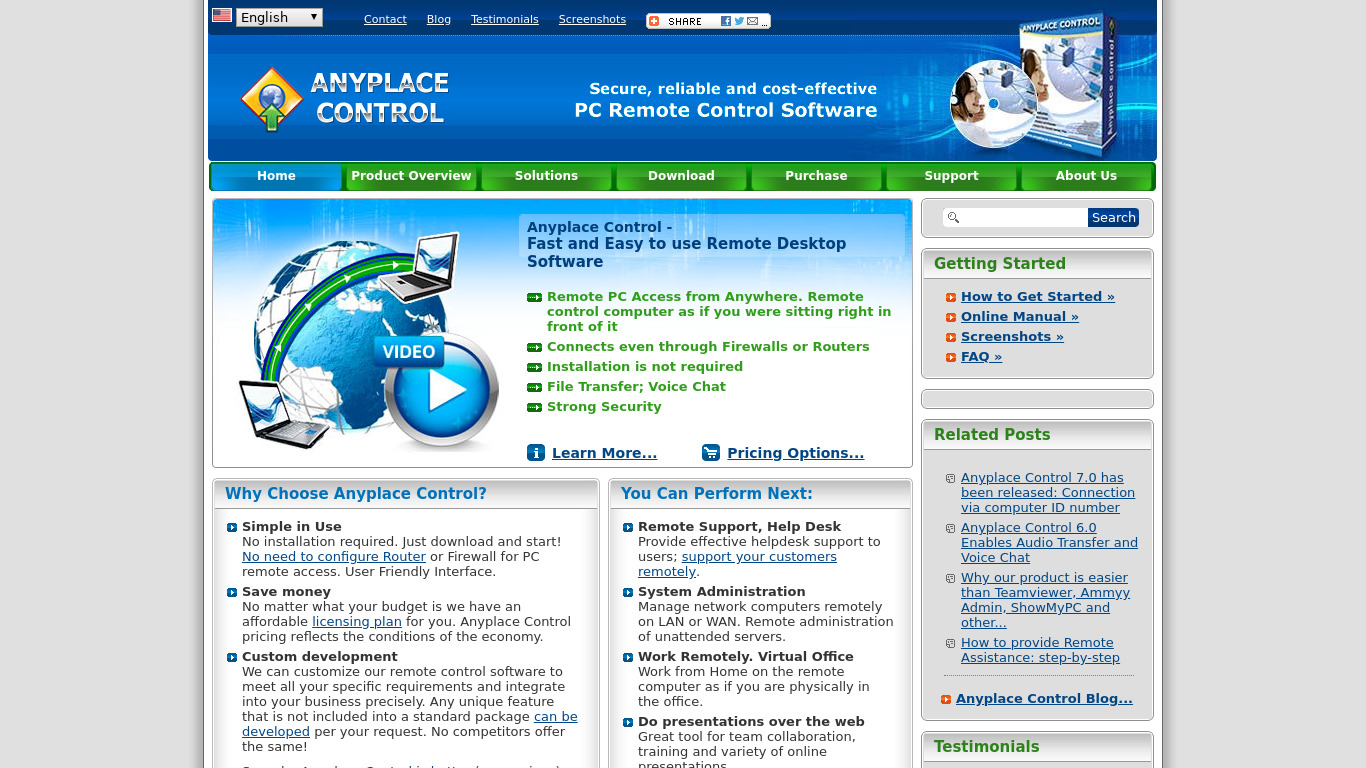 Anyplace Control Landing page