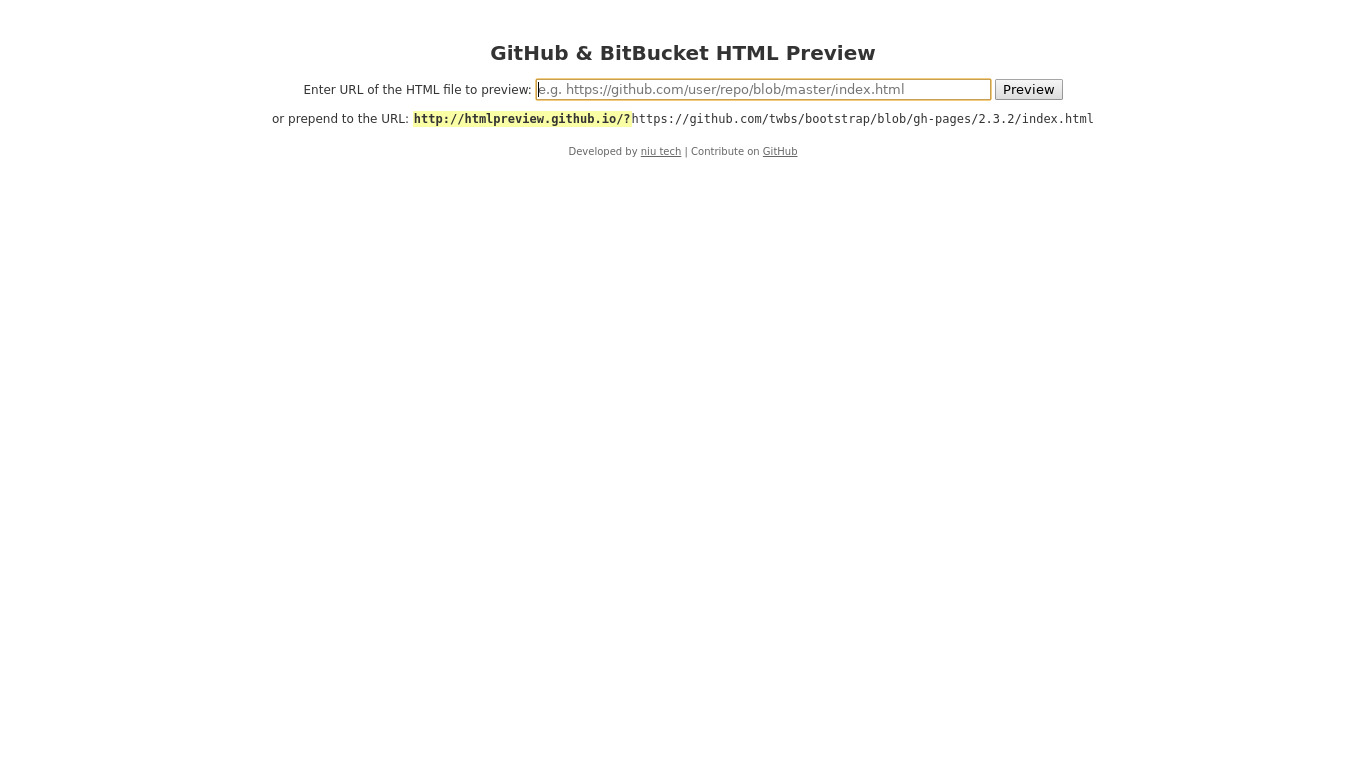 GitHub & BitBucket HTML Preview Landing page