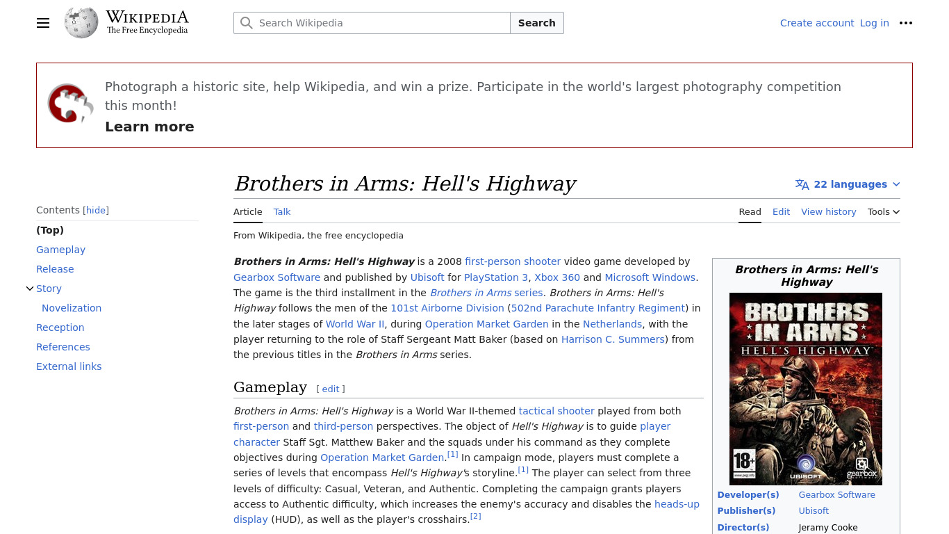 Brothers in Arms: Hell’s Highway Landing page